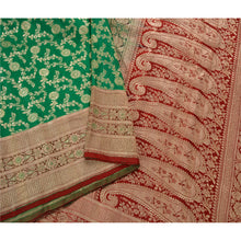 Load image into Gallery viewer, Sanskriti Vintage Green Heavy Saree Blend Silk Banarasi Brocade 5 Yd Fabric Sari
