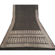 Load image into Gallery viewer, Sanskriti Vintage Heavy Black Sarees Pure Satin Silk Woven Brocade Sari Fabric
