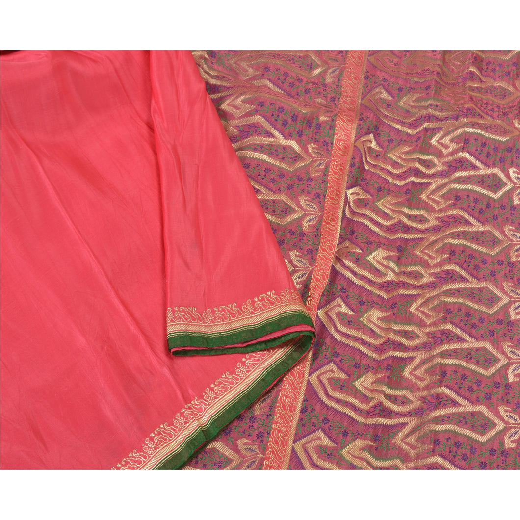 Sanskriti Vintage Heavy Pink Sarees Pure Satin Silk Woven Brocade Sari Fabric