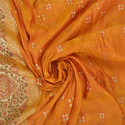 Sanskriti Vintage Heavy Saffron Sarees Pure Satin Silk Woven Brocade Sari Sustainable Fabric