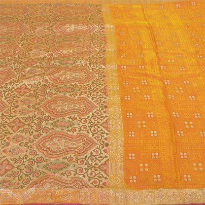 Sanskriti Vintage Heavy Saffron Sarees Pure Satin Silk Woven Brocade Sari Sustainable Fabric