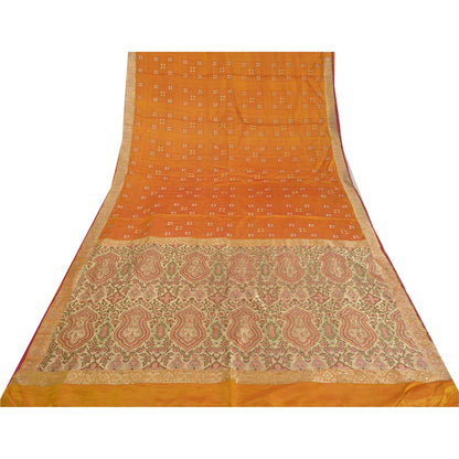Sanskriti Vintage Heavy Saffron Sarees Pure Satin Silk Woven Brocade Sari Sustainable Fabric