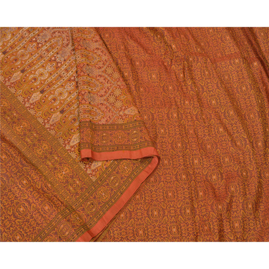 Sanskriti Vintage Rusten Orange Tunge Sarier Ren Satin Silke Vævet Sari Bæredygtigt Stof
