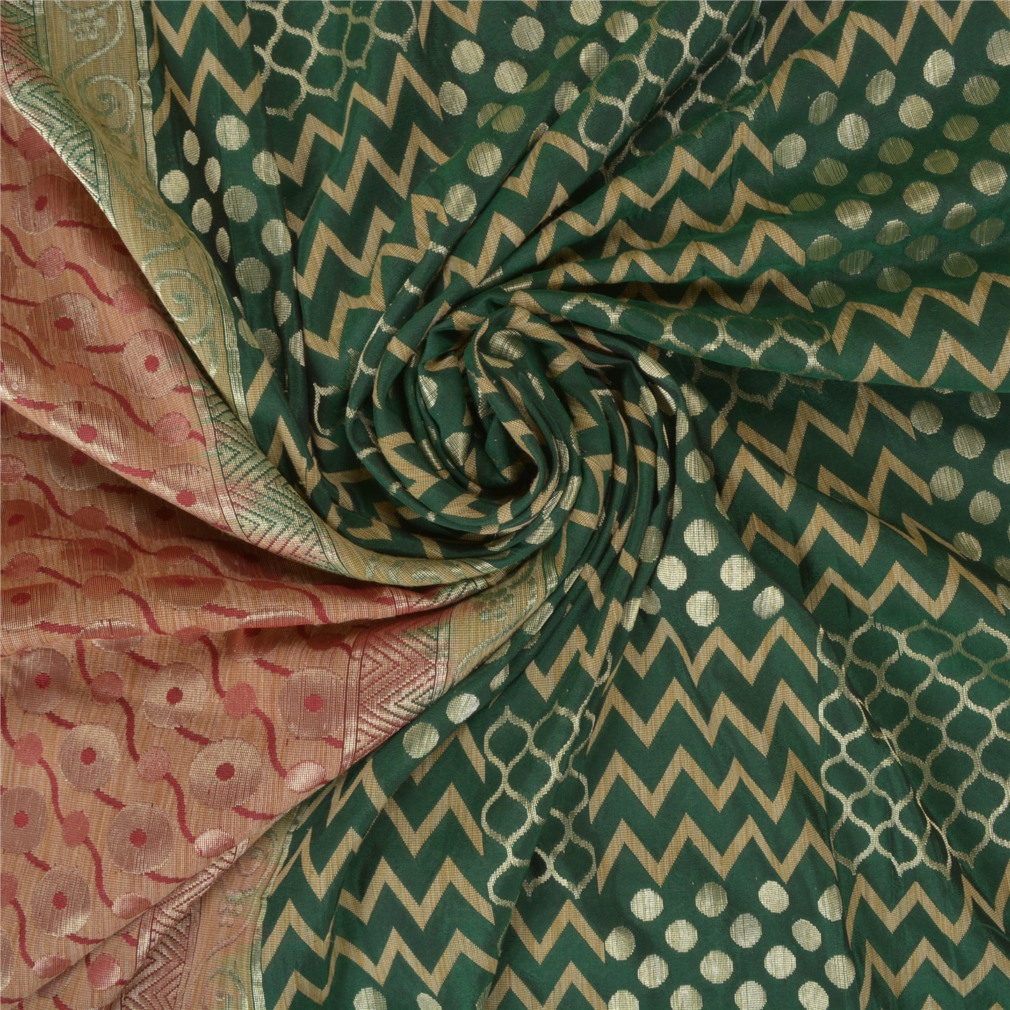 Sanskriti Vintage Green Heavy Indian Sarees Pure Silk Woven Sari 5 Yard Sustainable Fabric