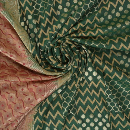 Sanskriti Vintage Green Heavy Indian Sarees Pure Silk Woven Sari 5 Yard Sustainable Fabric