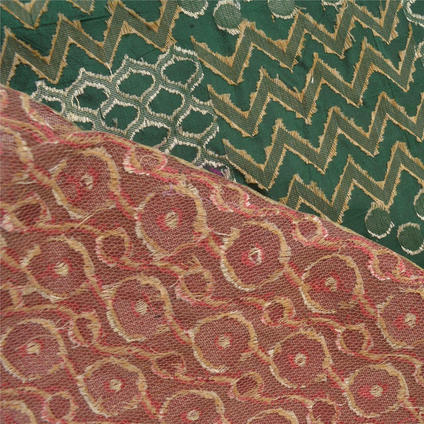 Sanskriti Vintage Green Heavy Indian Sarees Pure Silk Woven Sari 5 Yard Sustainable Fabric