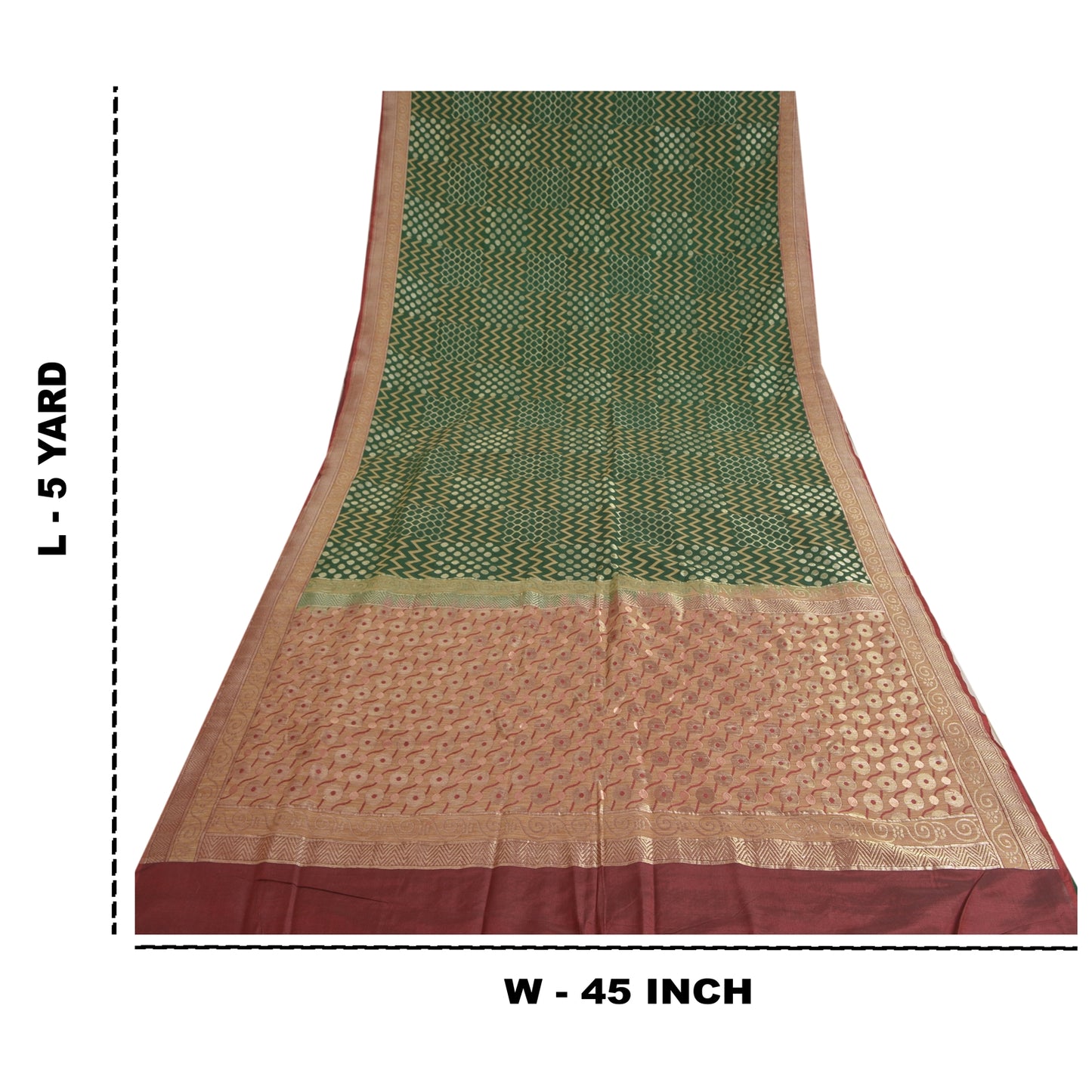 Sanskriti Vintage Green Heavy Indian Sarees Pure Silk Woven Sari 5 Yard Sustainable Fabric