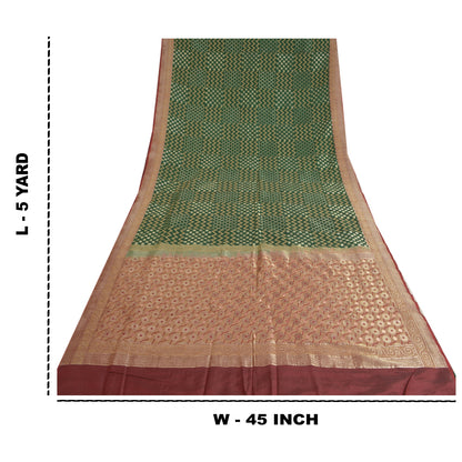 Sanskriti Vintage Green Heavy Indian Sarees Pure Silk Woven Sari 5 Yard Sustainable Fabric