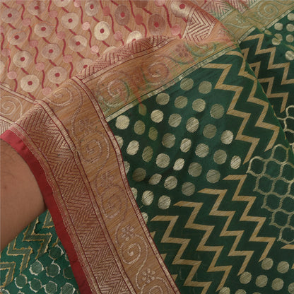 Sanskriti Vintage Green Heavy Indian Sarees Pure Silk Woven Sari 5 Yard Sustainable Fabric