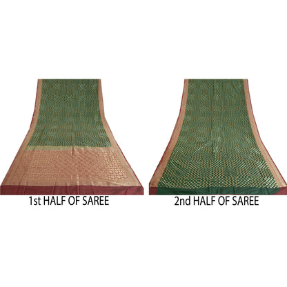 Sanskriti Vintage Green Heavy Indian Sarees Pure Silk Woven Sari 5 Yard Sustainable Fabric