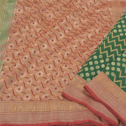 Sanskriti Vintage Green Heavy Indian Sarees Pure Silk Woven Sari 5 Yard Sustainable Fabric