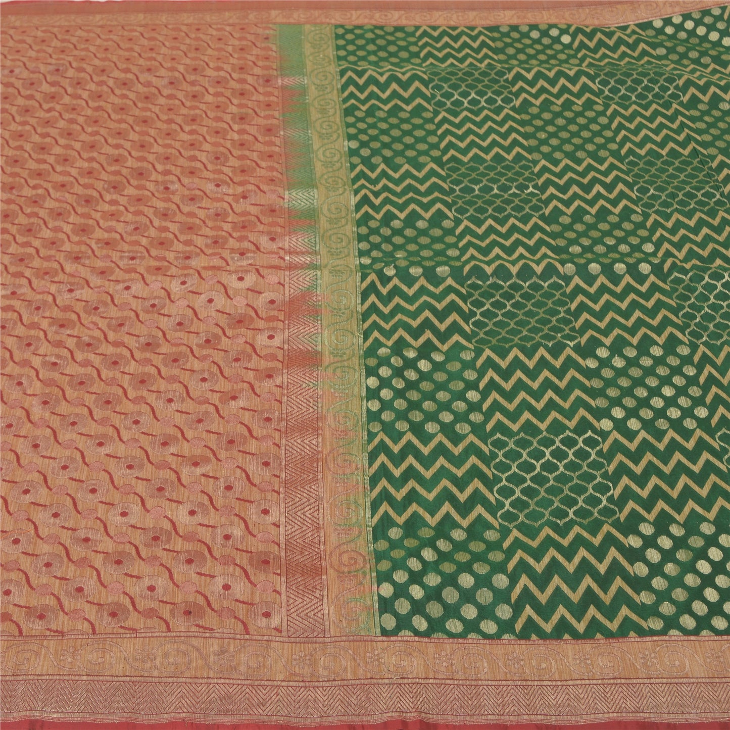 Sanskriti Vintage Green Heavy Indian Sarees Pure Silk Woven Sari 5 Yard Sustainable Fabric