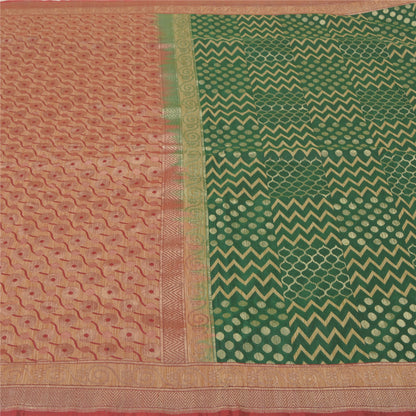 Sanskriti Vintage Green Heavy Indian Sarees Pure Silk Woven Sari 5 Yard Sustainable Fabric