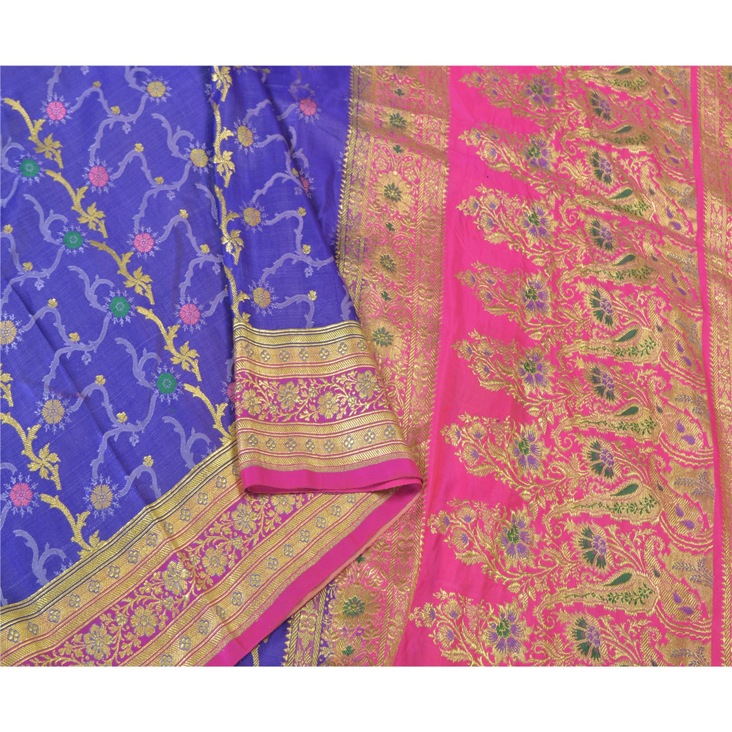 Sanskriti Vintage Heavy Sarees Pure Satin Silk Woven Brocade Zari Sari Fabric