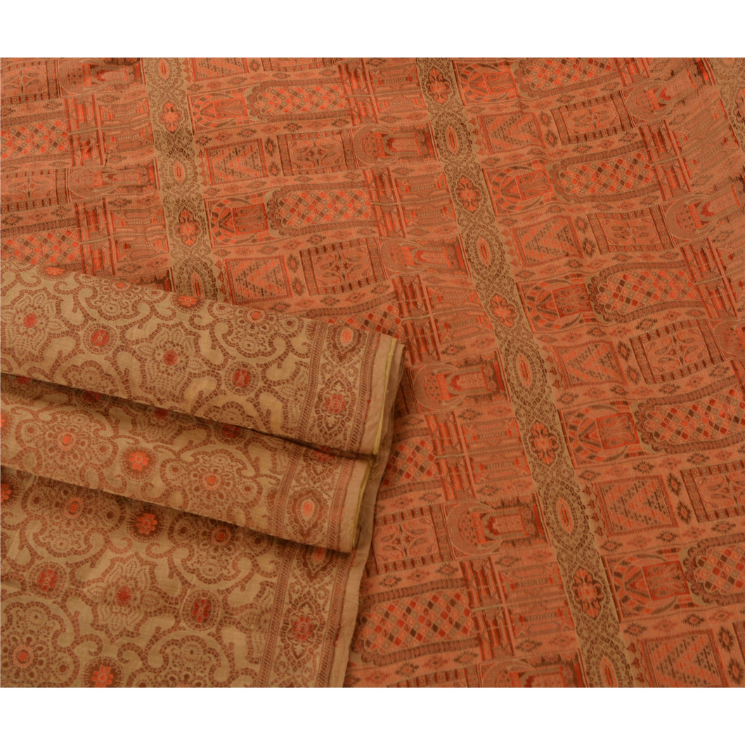 Sanskriti Vintage Cream Heavy Saree 100% Pure Silk Craft 5 Yd Fabric Woven Sari