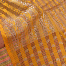 Load image into Gallery viewer, Sanskriti Vintage Heavy Yellow Sarees Pure Satin Silk Woven Brocade Sari Fabric

