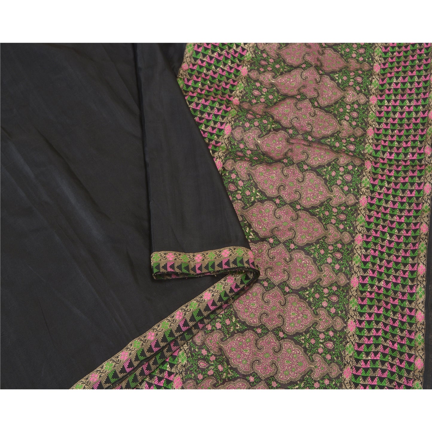 Sanskriti Vintage Heavy Sarees Pure Satin Silk Hand Woven Brocade Sari Sustainable Fabric