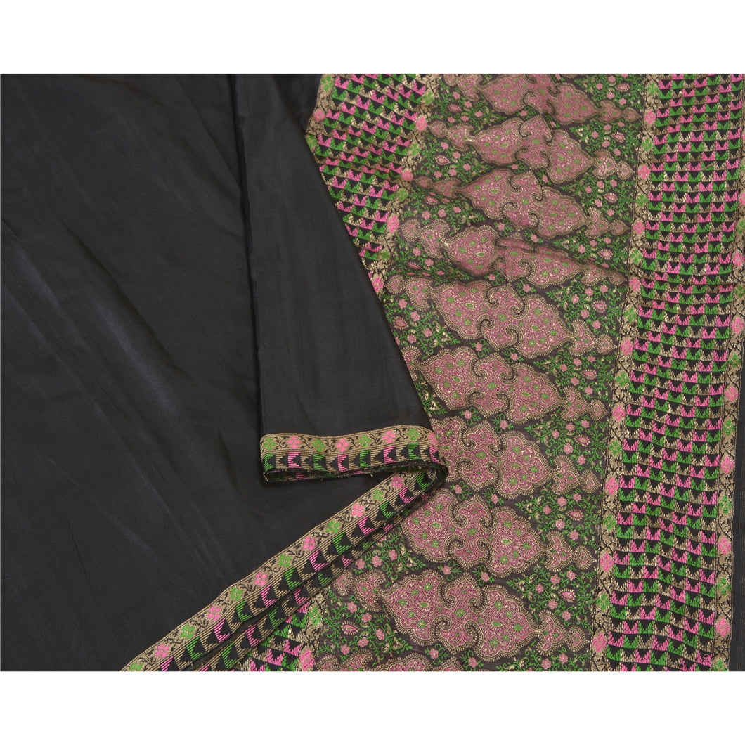 Sanskriti Vintage Heavy Sarees Pure Satin Silk Hand Woven Brocade Sari Fabric