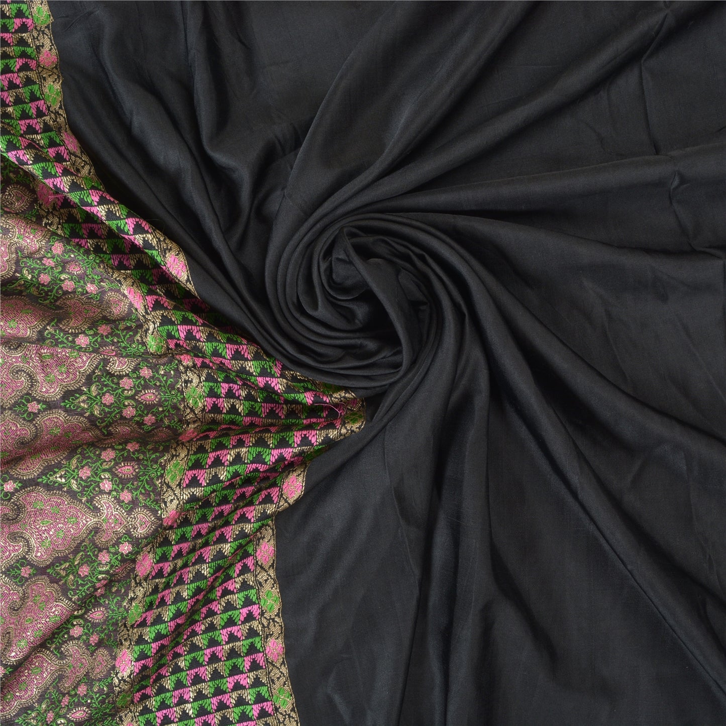 Sanskriti Vintage Heavy Sarees Pure Satin Silk Hand Woven Brocade Sari Sustainable Fabric