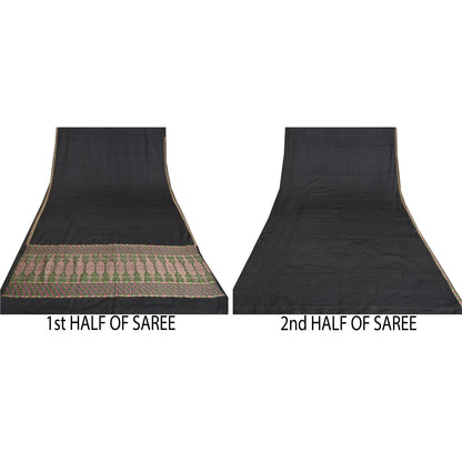 Sanskriti Vintage Heavy Sarees Pure Satin Silk Hand Woven Brocade Sari Sustainable Fabric