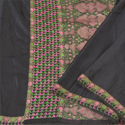 Sanskriti Vintage Heavy Sarees Pure Satin Silk Hand Woven Brocade Sari Sustainable Fabric