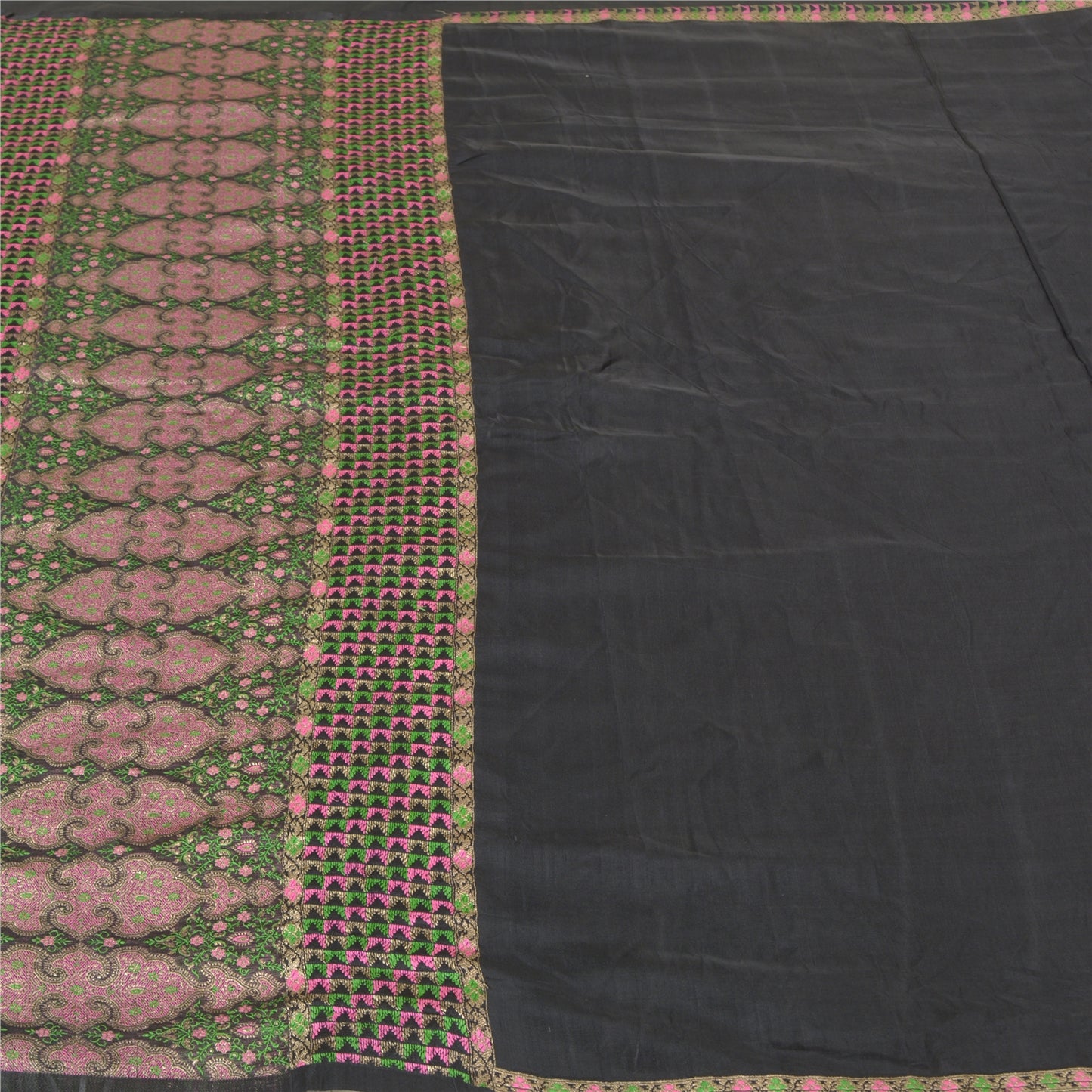 Sanskriti Vintage Heavy Sarees Pure Satin Silk Hand Woven Brocade Sari Sustainable Fabric