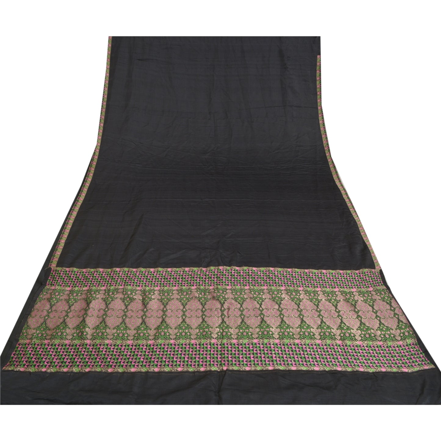 Sanskriti Vintage Heavy Sarees Pure Satin Silk Hand Woven Brocade Sari Sustainable Fabric