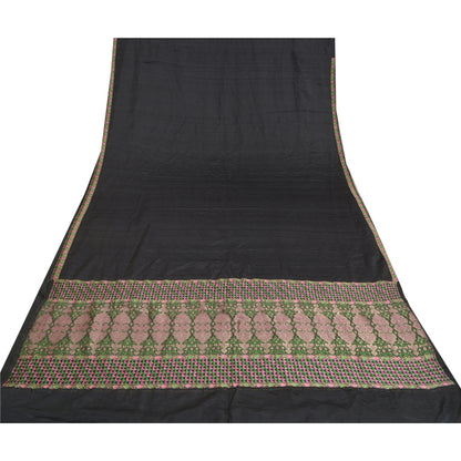 Sanskriti Vintage Heavy Sarees Pure Satin Silk Hand Woven Brocade Sari Sustainable Fabric