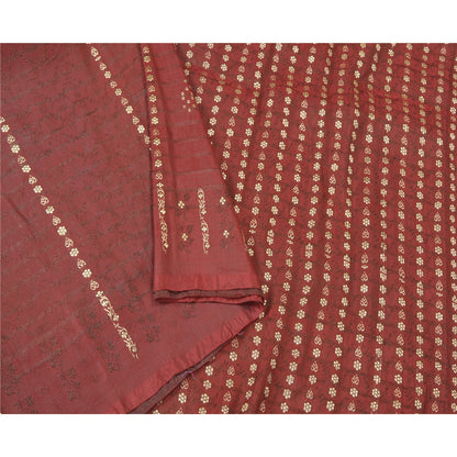 Sanskriti Vintage Heavy Red Sarees Pure Satin Silk Woven Brocade Sari 5yd Sustainable Fabric