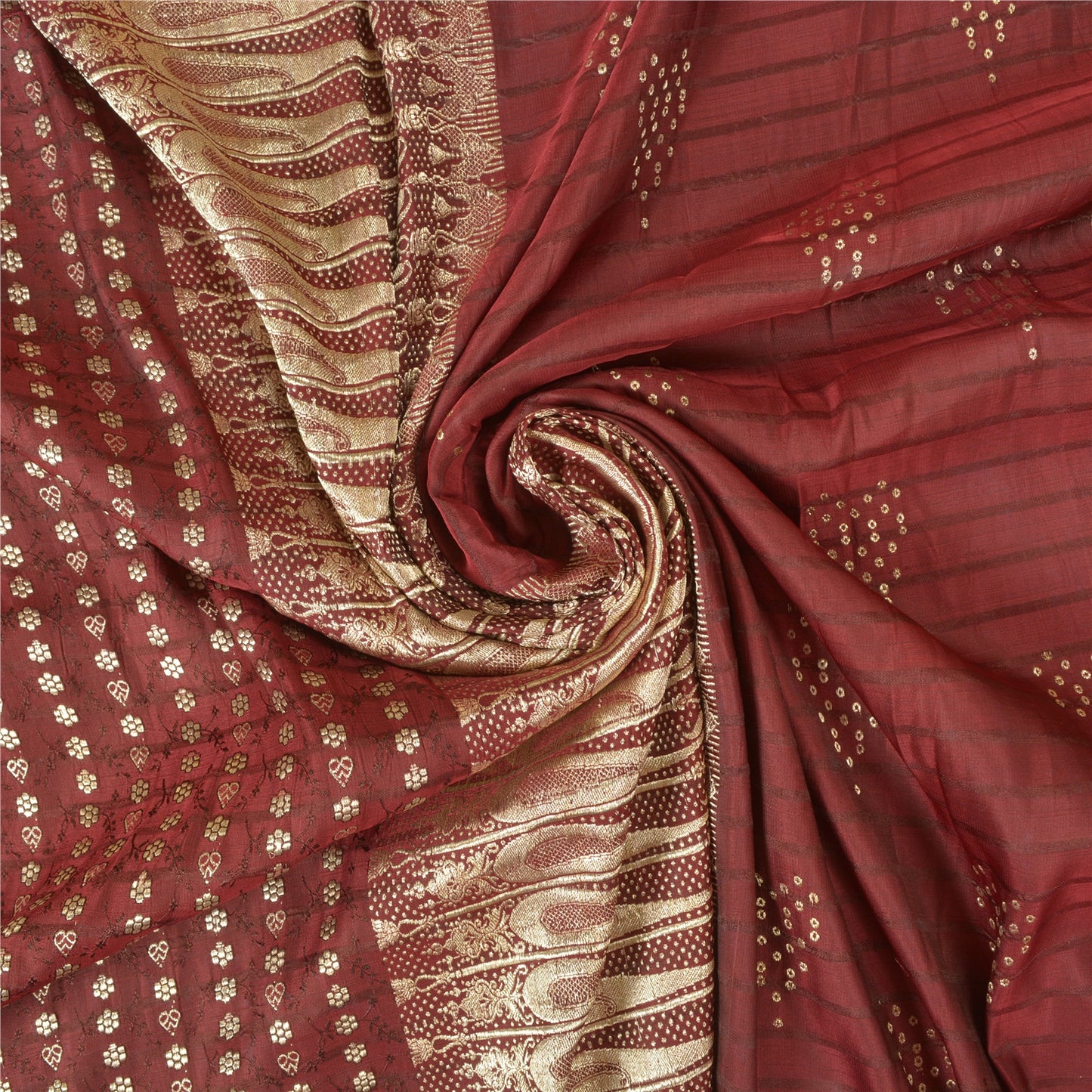 Sanskriti Vintage Heavy Red Sarees Pure Satin Silk Woven Brocade Sari 5yd Sustainable Fabric