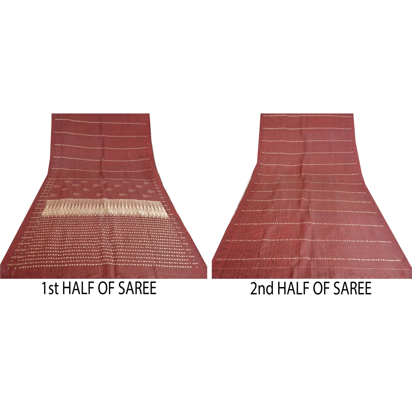 Sanskriti Vintage Heavy Red Sarees Pure Satin Silk Woven Brocade Sari 5yd Sustainable Fabric