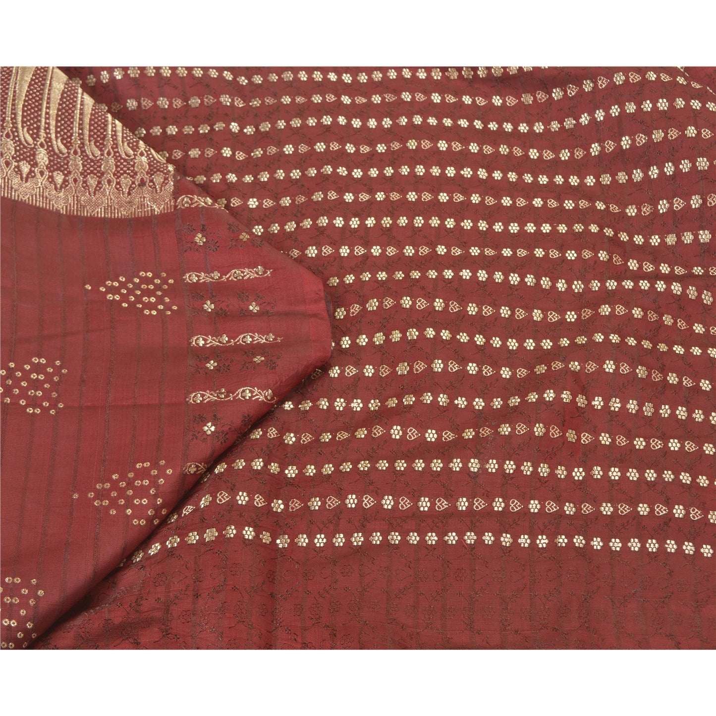Sanskriti Vintage Heavy Red Sarees Pure Satin Silk Woven Brocade Sari 5yd Sustainable Fabric