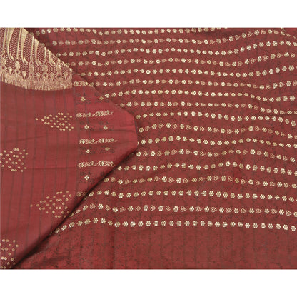 Sanskriti Vintage Heavy Red Sarees Pure Satin Silk Woven Brocade Sari 5yd Sustainable Fabric