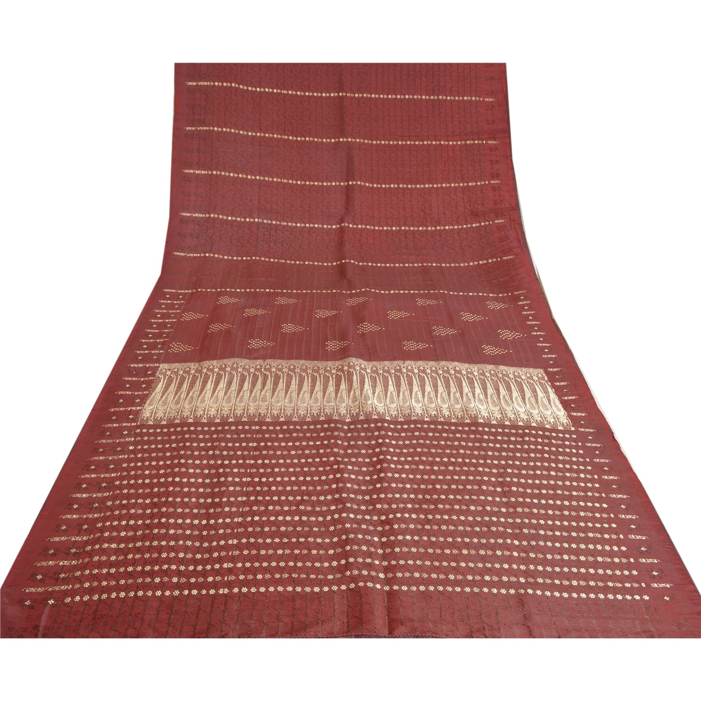 Sanskriti Vintage Heavy Red Sarees Pure Satin Silk Woven Brocade Sari 5yd Sustainable Fabric