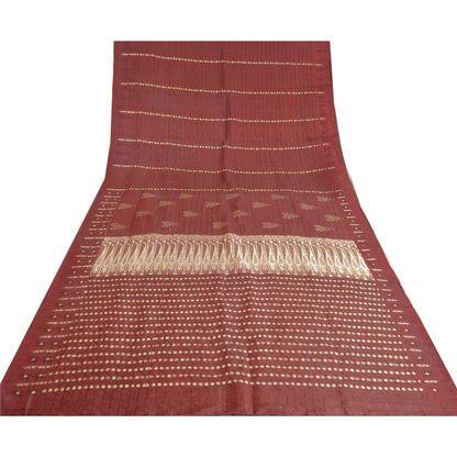 Sanskriti Vintage Heavy Red Sarees Pure Satin Silk Woven Brocade Sari 5yd Sustainable Fabric