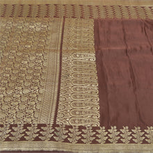 Load image into Gallery viewer, Sanskriti Vintage Heavy Sarees Brown Pure Satin Silk Woven Brocade Sari Fabric

