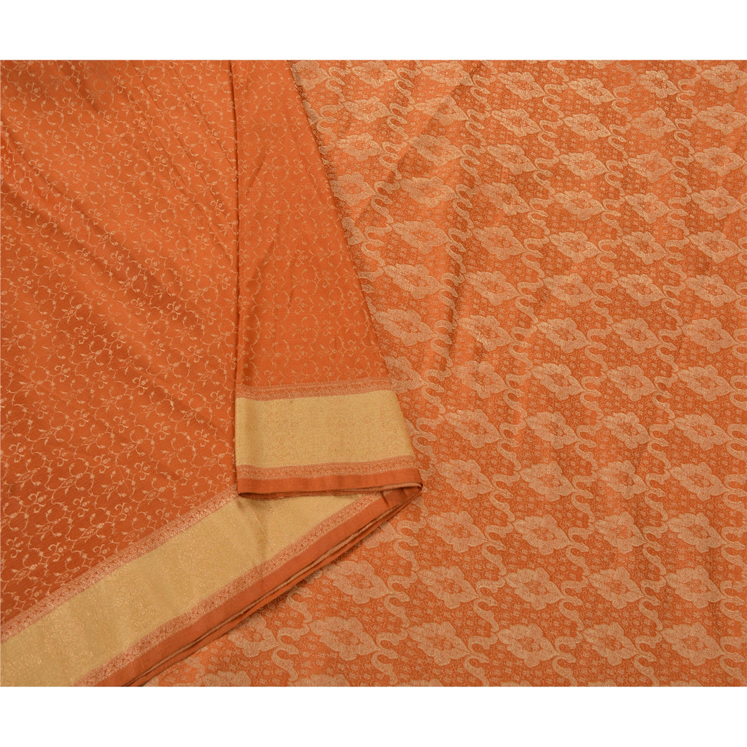 Sanskriti Vintage Orange Heavy Saree Satin Silk Woven Fabric Sari Blouse Ps