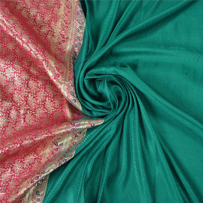 Sanskriti Vintage Heavy Green Sarees Pure Satin Silk Woven Brocade Sari Sustainable Fabric