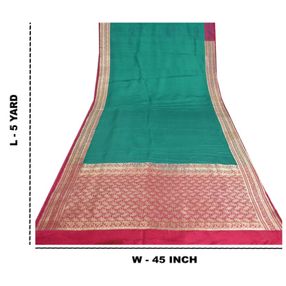 Sanskriti Vintage Heavy Green Sarees Pure Satin Silk Woven Brocade Sari Sustainable Fabric