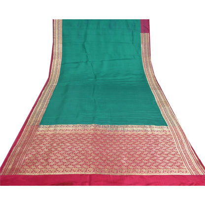 Sanskriti Vintage Heavy Green Sarees Pure Satin Silk Woven Brocade Sari Sustainable Fabric