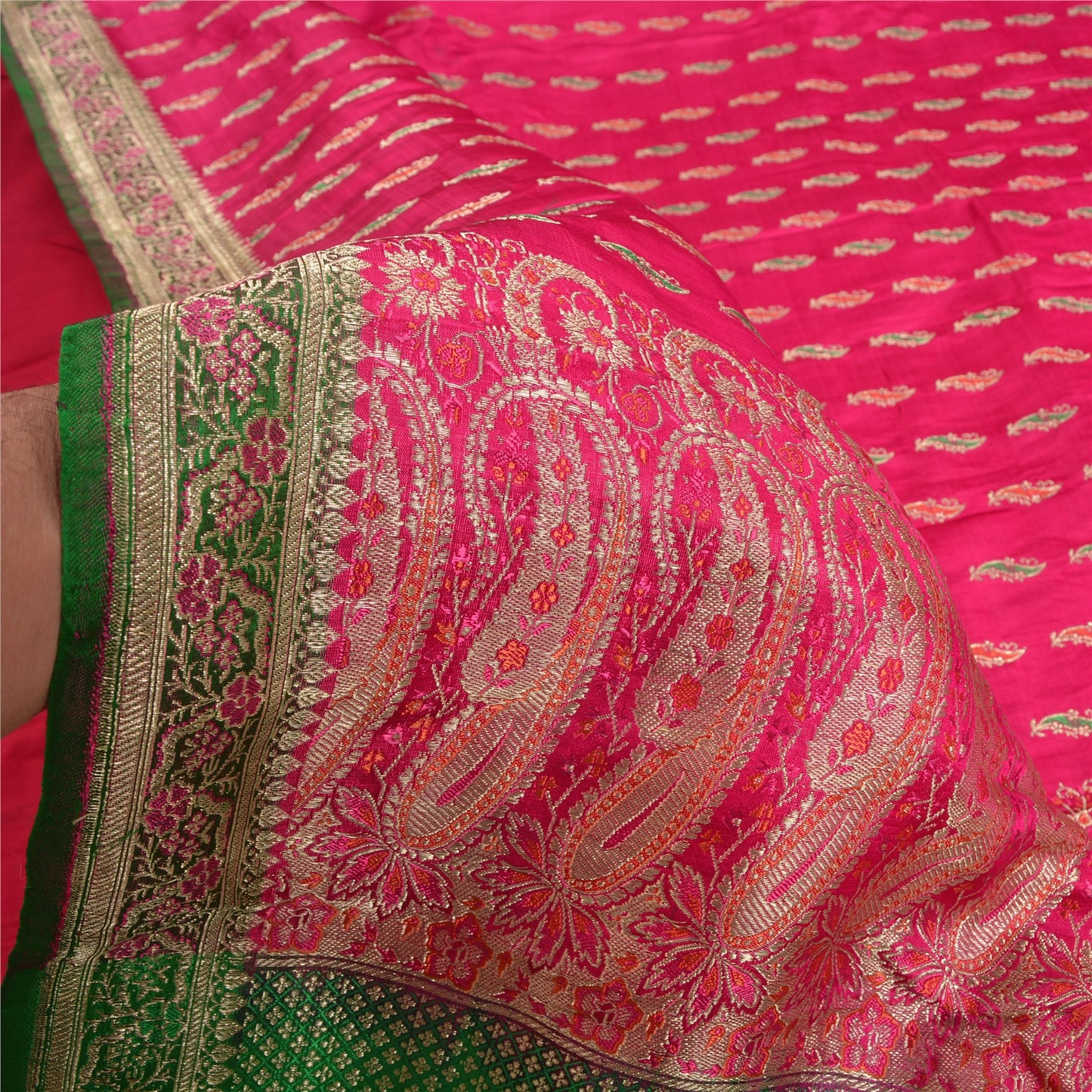 Sanskriti Vintage Pink Heavy Sarees Pure Satin Silk Woven Brocade Sari Sustainable Fabric
