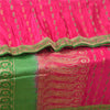 Sanskriti Vintage Pink Heavy Sarees Pure Satin Silk Woven Brocade Sari Sustainable Fabric