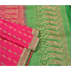 Sanskriti Vintage Pink Heavy Sarees Pure Satin Silk Woven Brocade Sari Sustainable Fabric
