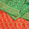 Sanskriti Vintage Green/Red Sarees Pure Satin Silk Woven Brocade Sari Sustainable Fabric