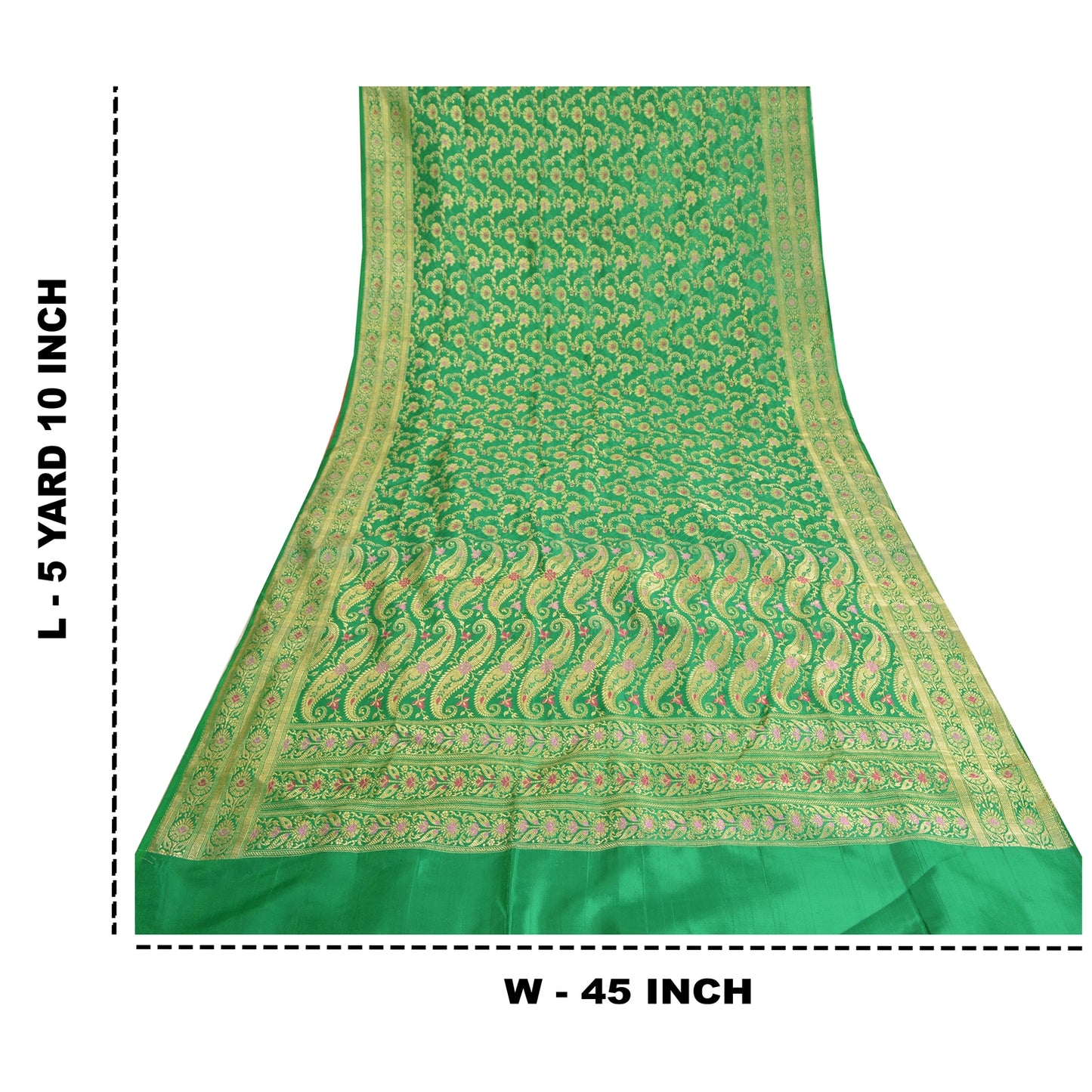 Sanskriti Vintage Green/Red Sarees Pure Satin Silk Woven Brocade Sari Sustainable Fabric
