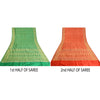 Sanskriti Vintage Green/Red Sarees Pure Satin Silk Woven Brocade Sari Sustainable Fabric