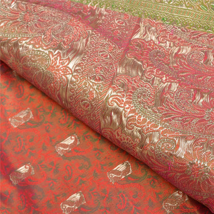 Sanskriti Vintage Pink Heavy Sarees Pure Satin Silk Woven Brocade Sari Sustainable Fabric