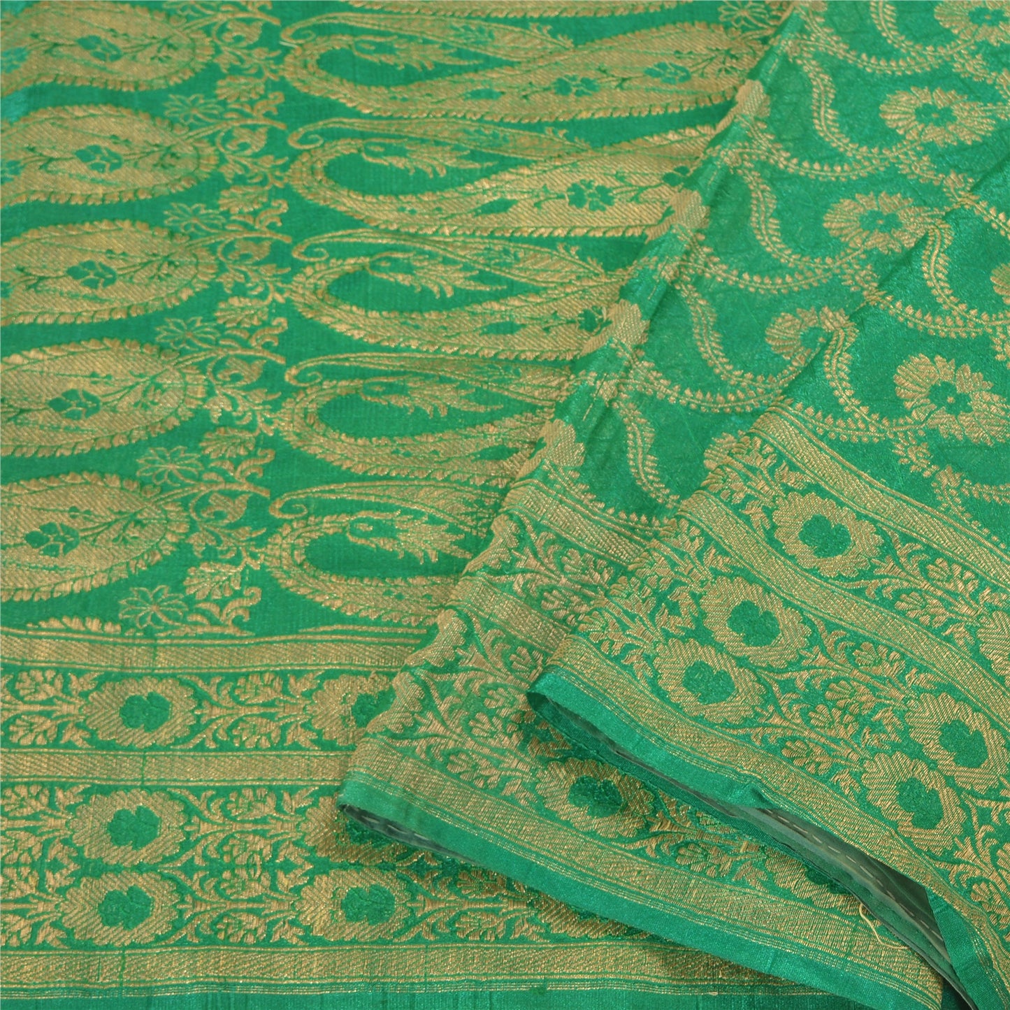 Sanskriti Vintage Green Heavy Party Sarees Blend Silk Woven Brocade Sari Sustainable Fabric