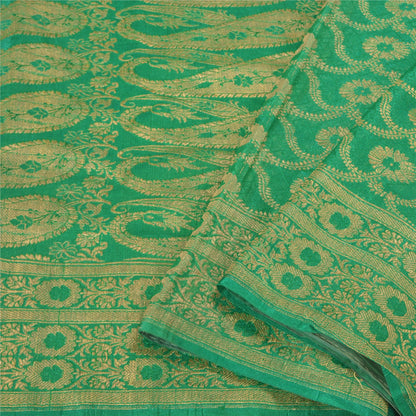 Sanskriti Vintage Green Heavy Party Sarees Blend Silk Woven Brocade Sari Sustainable Fabric