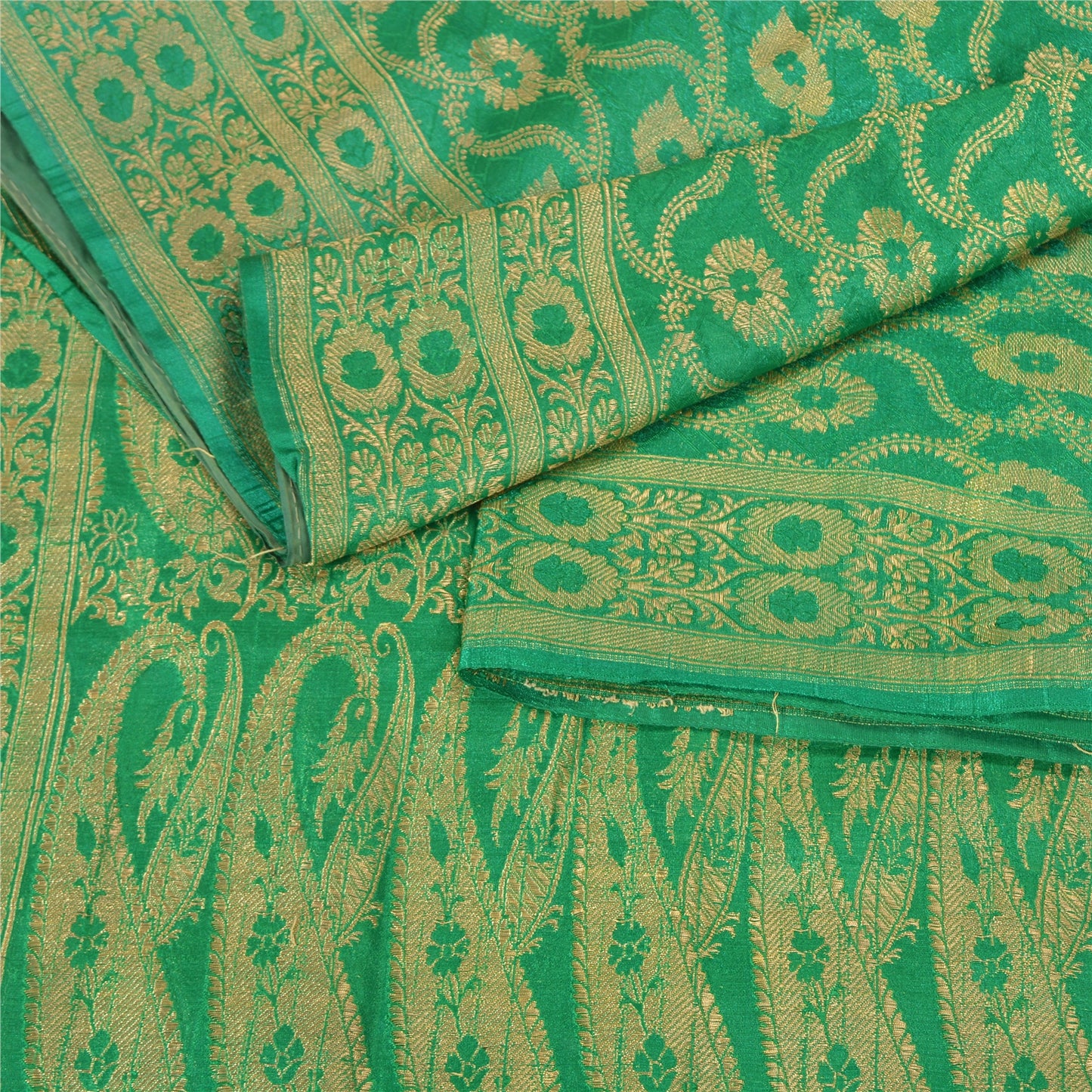 Sanskriti Vintage Green Heavy Party Sarees Blend Silk Woven Brocade Sari Sustainable Fabric